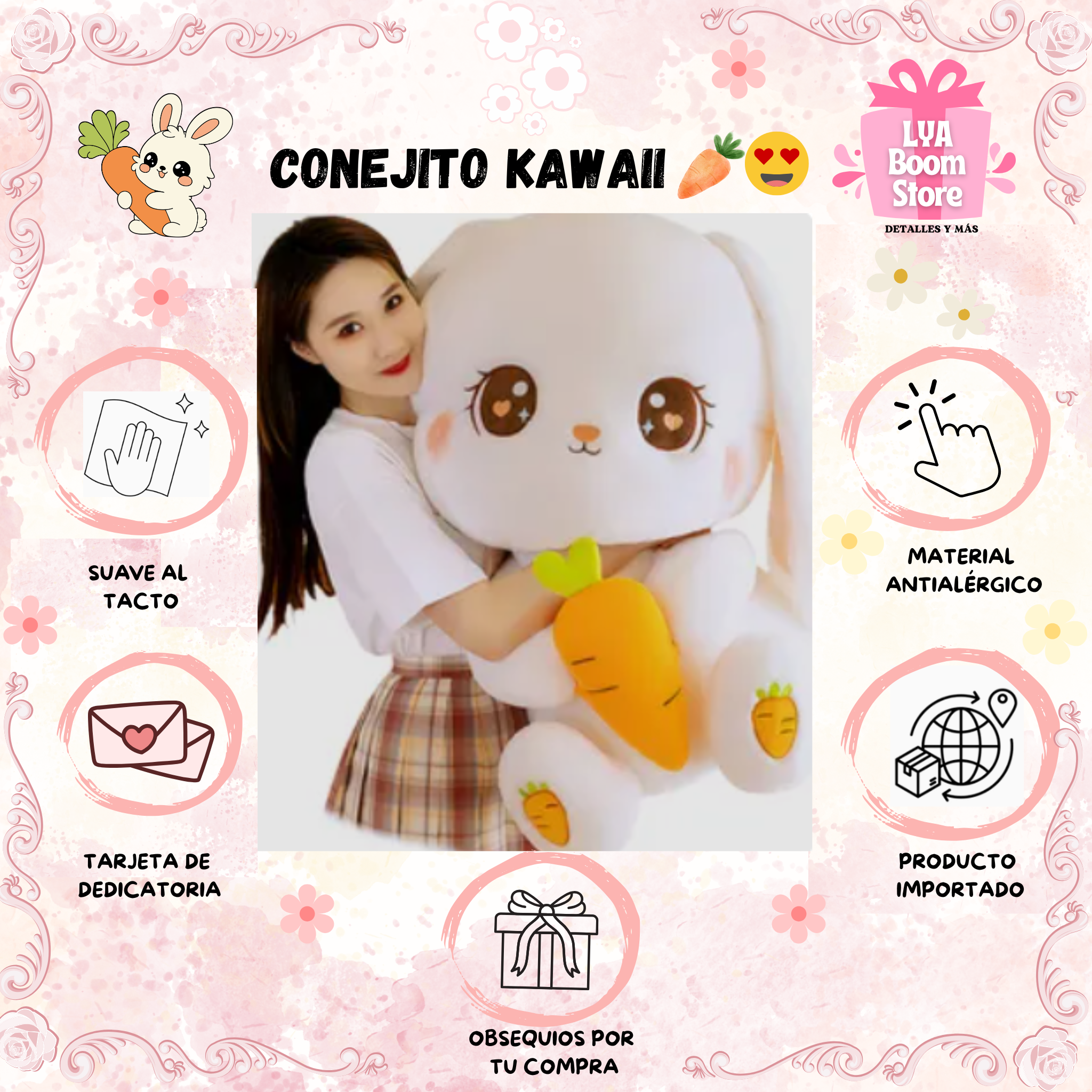 CONEJITO KAWAII 🥕🥰 + TARJETA DE DEDICATORIA Y OBSEQUIO POR TU COMPRA