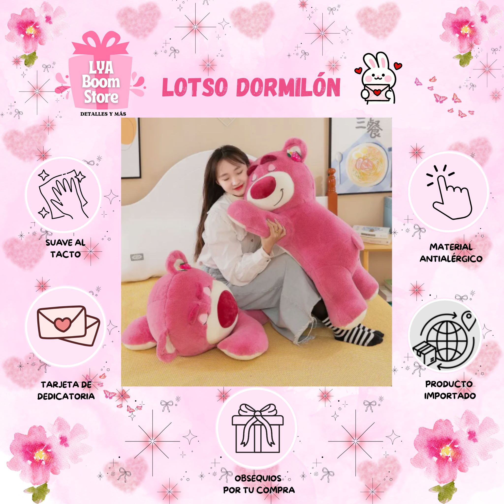 LOTSO DORMILÓN 🩷🍓+ TARJETA DE DEDICATORIA Y OBSEQUIO POR TU COMPRA 🥳